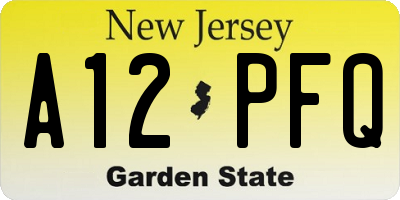 NJ license plate A12PFQ