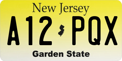 NJ license plate A12PQX