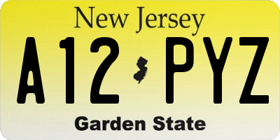 NJ license plate A12PYZ