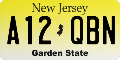 NJ license plate A12QBN