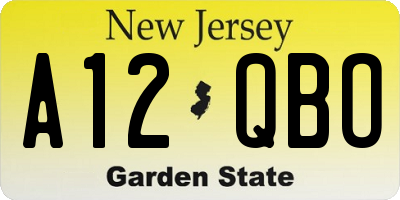 NJ license plate A12QBO