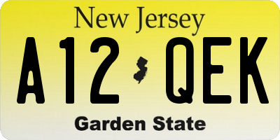 NJ license plate A12QEK