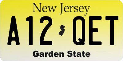 NJ license plate A12QET