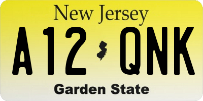 NJ license plate A12QNK