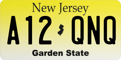 NJ license plate A12QNQ