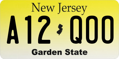 NJ license plate A12QOO