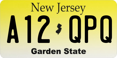 NJ license plate A12QPQ