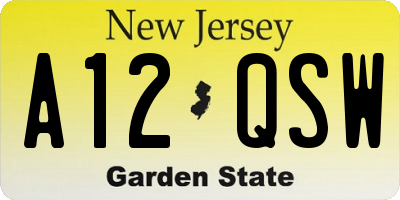 NJ license plate A12QSW