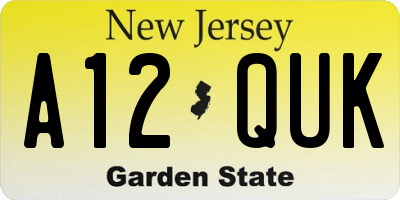 NJ license plate A12QUK
