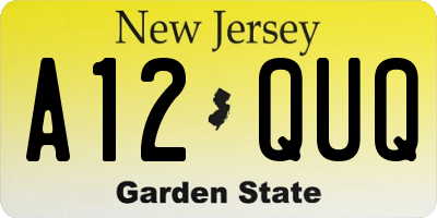 NJ license plate A12QUQ