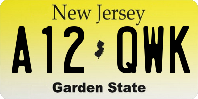 NJ license plate A12QWK
