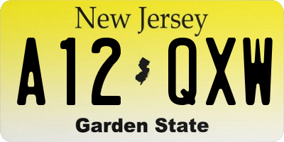 NJ license plate A12QXW