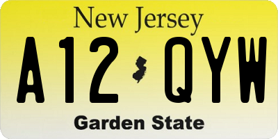 NJ license plate A12QYW