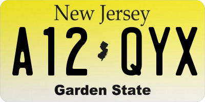 NJ license plate A12QYX