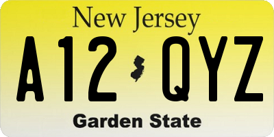 NJ license plate A12QYZ