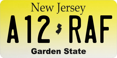 NJ license plate A12RAF