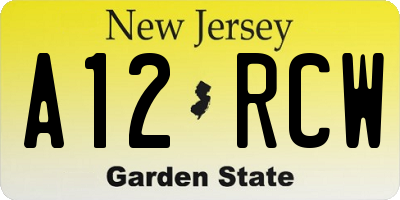 NJ license plate A12RCW