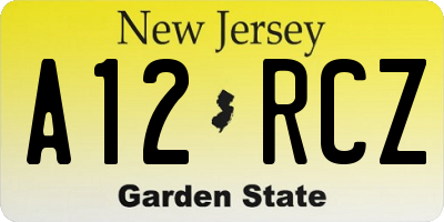 NJ license plate A12RCZ