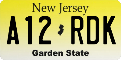 NJ license plate A12RDK