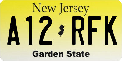 NJ license plate A12RFK