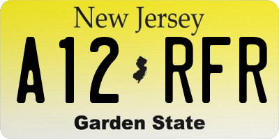 NJ license plate A12RFR