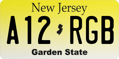 NJ license plate A12RGB