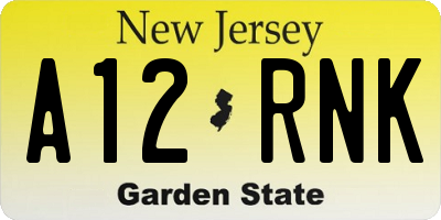 NJ license plate A12RNK