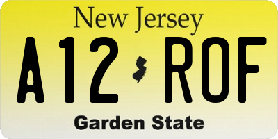 NJ license plate A12ROF
