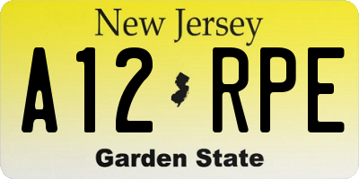 NJ license plate A12RPE