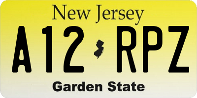 NJ license plate A12RPZ