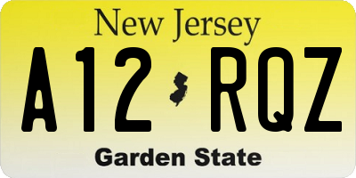 NJ license plate A12RQZ