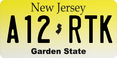 NJ license plate A12RTK