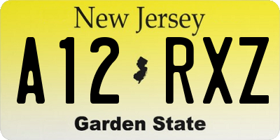 NJ license plate A12RXZ