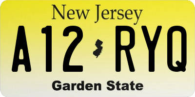NJ license plate A12RYQ