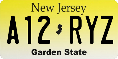 NJ license plate A12RYZ