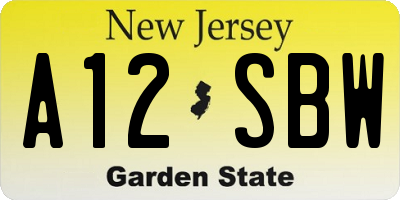 NJ license plate A12SBW
