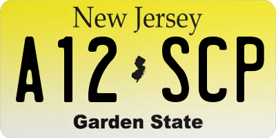 NJ license plate A12SCP