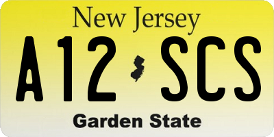 NJ license plate A12SCS