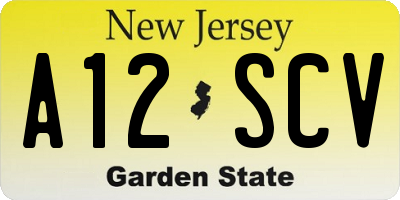 NJ license plate A12SCV