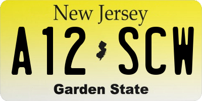 NJ license plate A12SCW