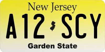 NJ license plate A12SCY