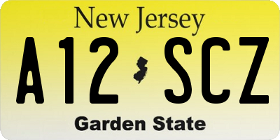 NJ license plate A12SCZ