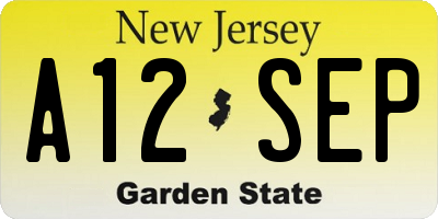 NJ license plate A12SEP