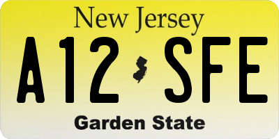 NJ license plate A12SFE