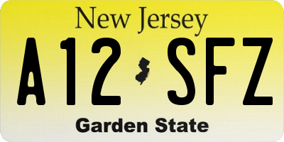 NJ license plate A12SFZ