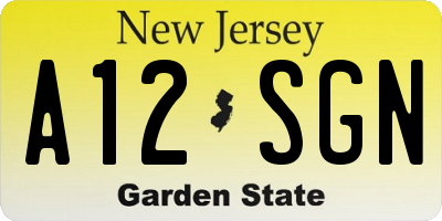 NJ license plate A12SGN