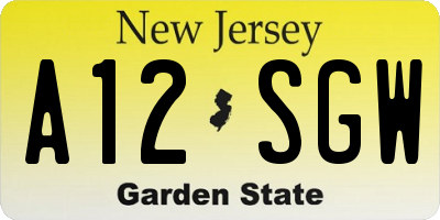 NJ license plate A12SGW