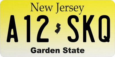 NJ license plate A12SKQ