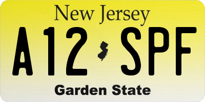NJ license plate A12SPF