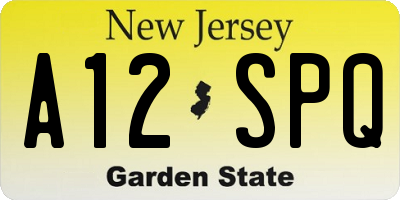 NJ license plate A12SPQ